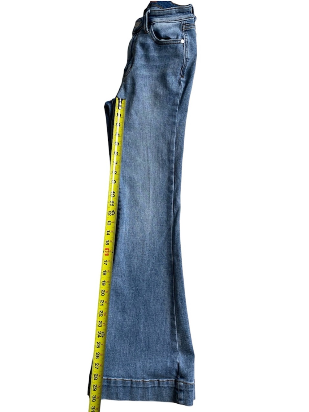Judy Blue Mid Rise Trouser Flare Jeans Size 0/24 Regular Light Wash Blue Stretch - Picture 9 of 16